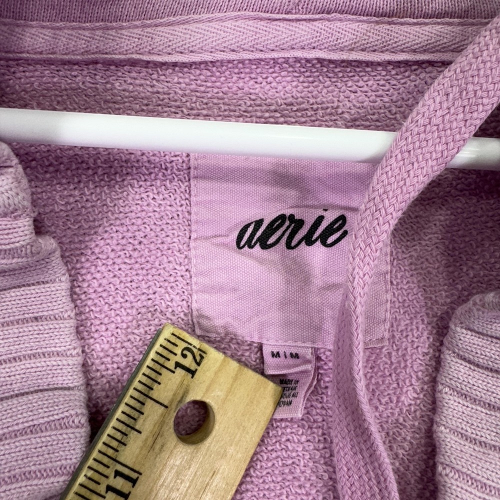 Aerie Hoodie Womens Medium Pink Pullover V Neck Kangaroo Pocket Casual City - Picture 3 of 13